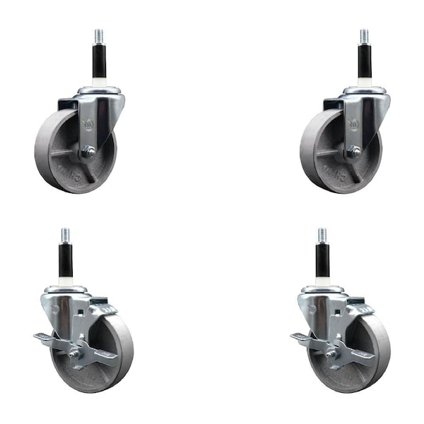 Service Caster 4'' Semi Steel Wheel Swivel 7/8'' Expanding Stem Caster Set 2 Brakes, 4PK SCC-EX20S415-SSR-2-TLB-2-78 - main